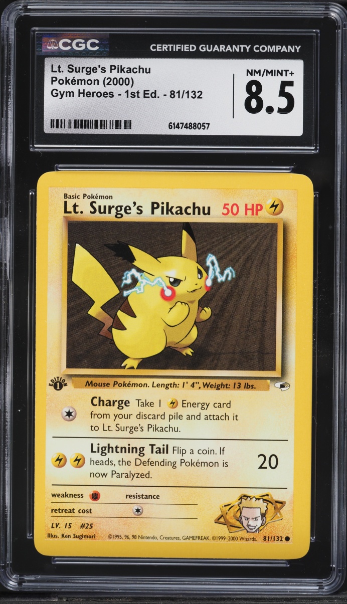 2000 Pokemon Gym Heroes 1st Edition Lt. Surge's Pikachu #81 CGC 8.5 NM-MT+