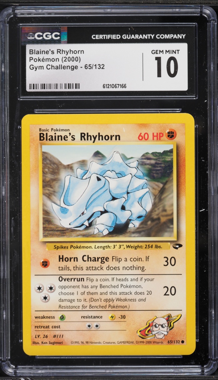 2000 Pokemon Gym Challenge Blaine's Rhyhorn #65 CGC 10 GEM MINT
