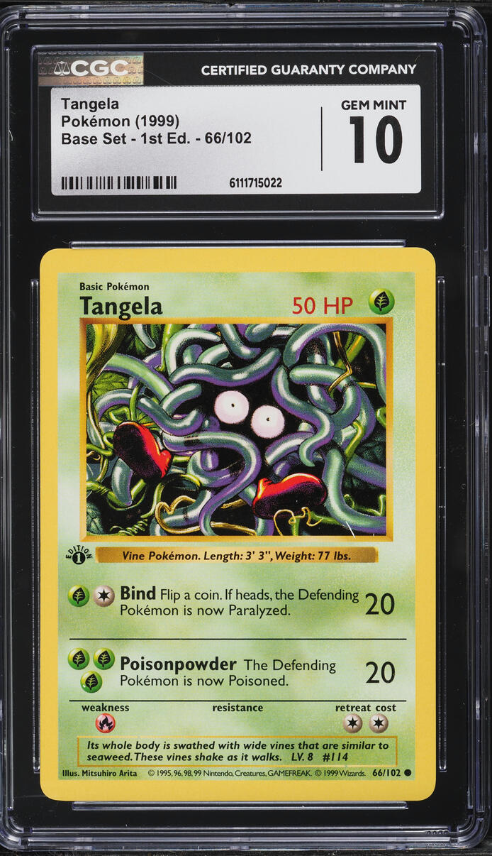 1999 Pokemon Base Set Shadowless 1st Edition Tangela #66 CGC 10 GEM MINT