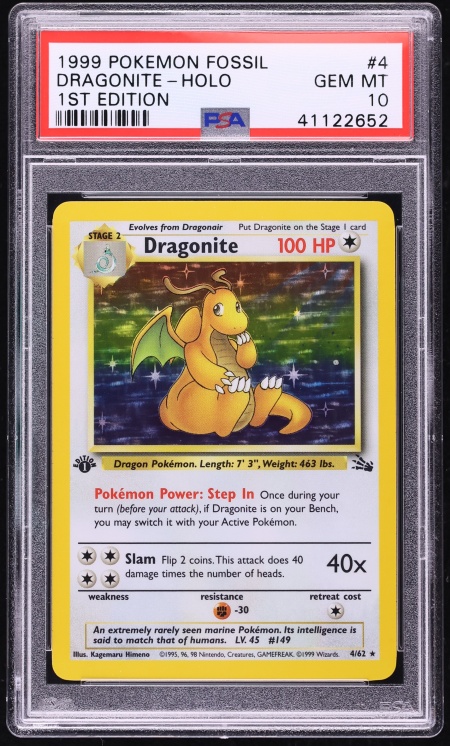 1999 Pokemon Fossil 1st Edition Holo Dragonite #4 PSA 10 GEM MINT