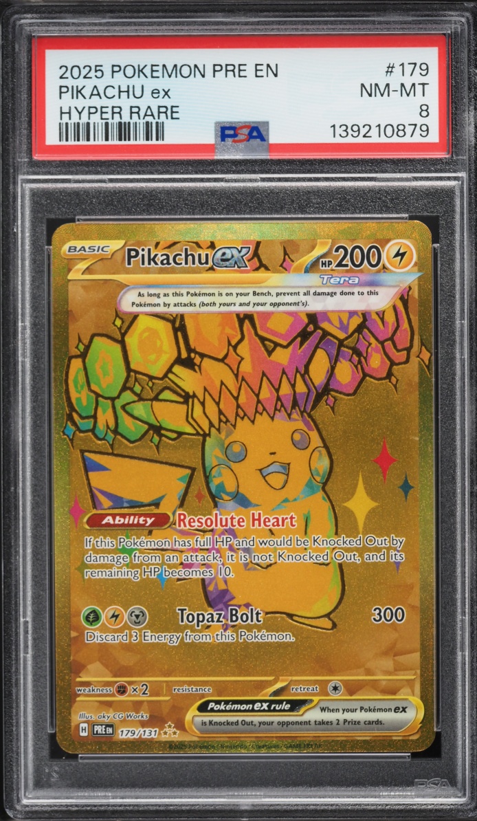 2025 Pokemon Scarlet & Violet Prismatic Evolutions Gold Rare Pikachu ex #179 PSA 8 NM-MT