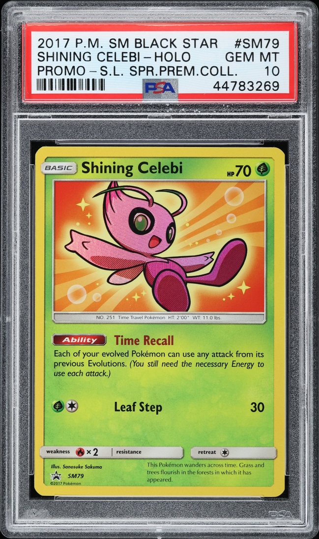 2017 Pokemon Sun & Moon Promo Shining Legends Super Premium Holo Shining Celebi #SM79 PSA 10