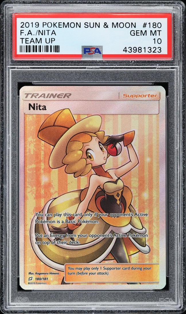 2019 Pokemon Sun & Moon Team Up Full Art Nita #180 PSA 10 GEM MINT