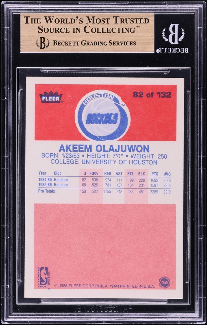 1986 Fleer Hakeem Olajuwon ROOKIE #82 BGS 9.5 GEM MINT