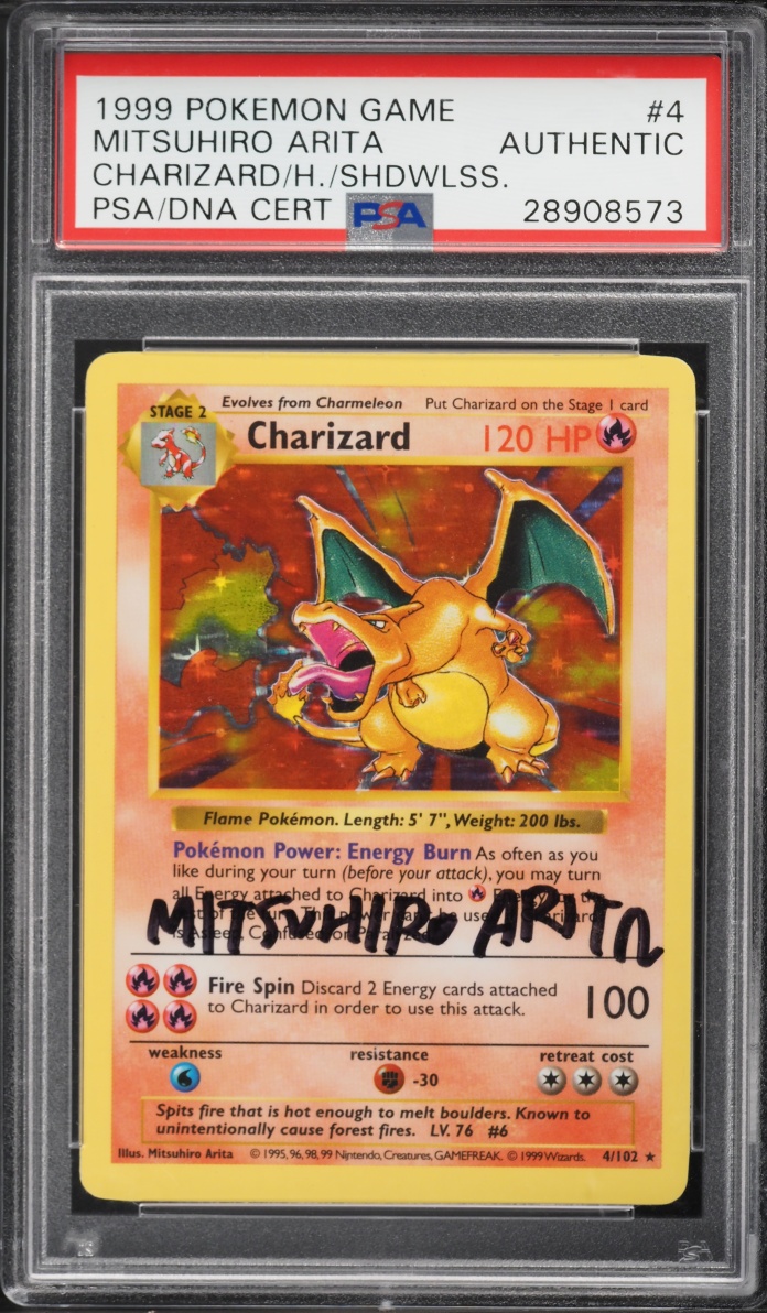 1999 Pokemon Base Set Shadowless Holo Charizard Mitsuhiro Arita AUTO #4 PSA/DNA AUTH