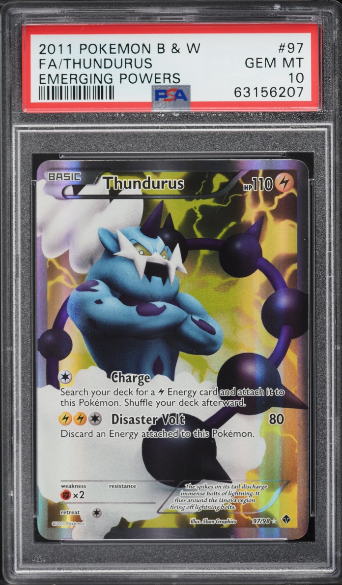 2011 Pokemon Black & White Emerging Powers Full Art Thundurus #97 PSA 10 GEM MINT