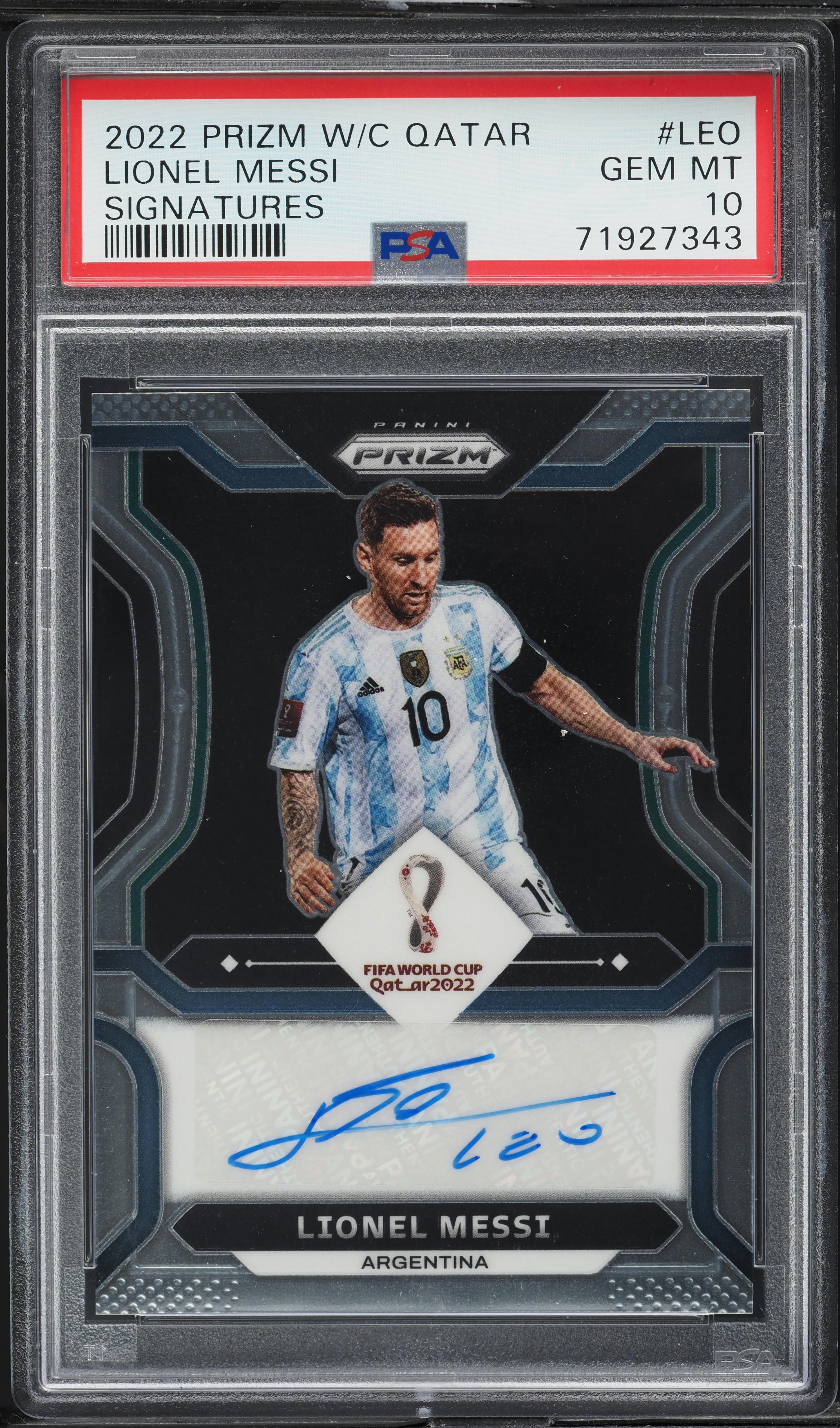 2022 Panini Prizm World Cup Qatar Lionel Messi AUTO #S-LEO PSA 10