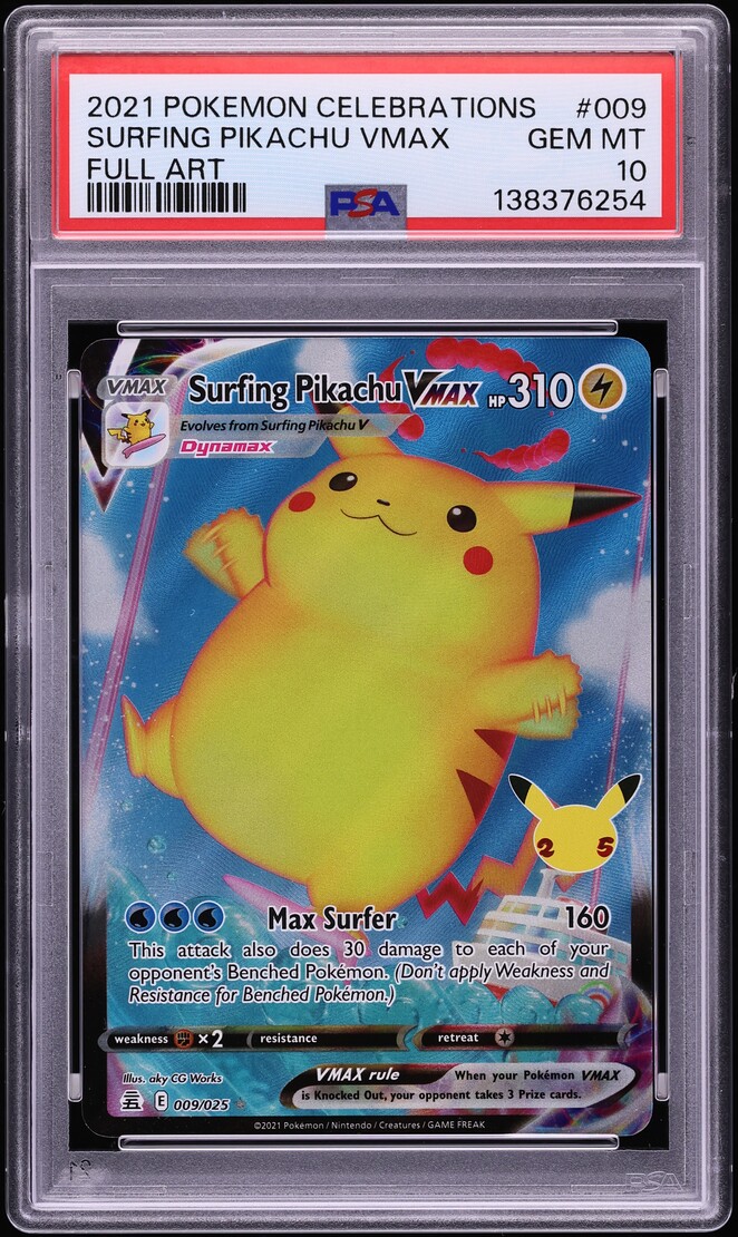 2021 Pokemon Sword & Shield Celebrations Full Art Surfing Pikachu VMAX #9 PSA 10 GEM MINT
