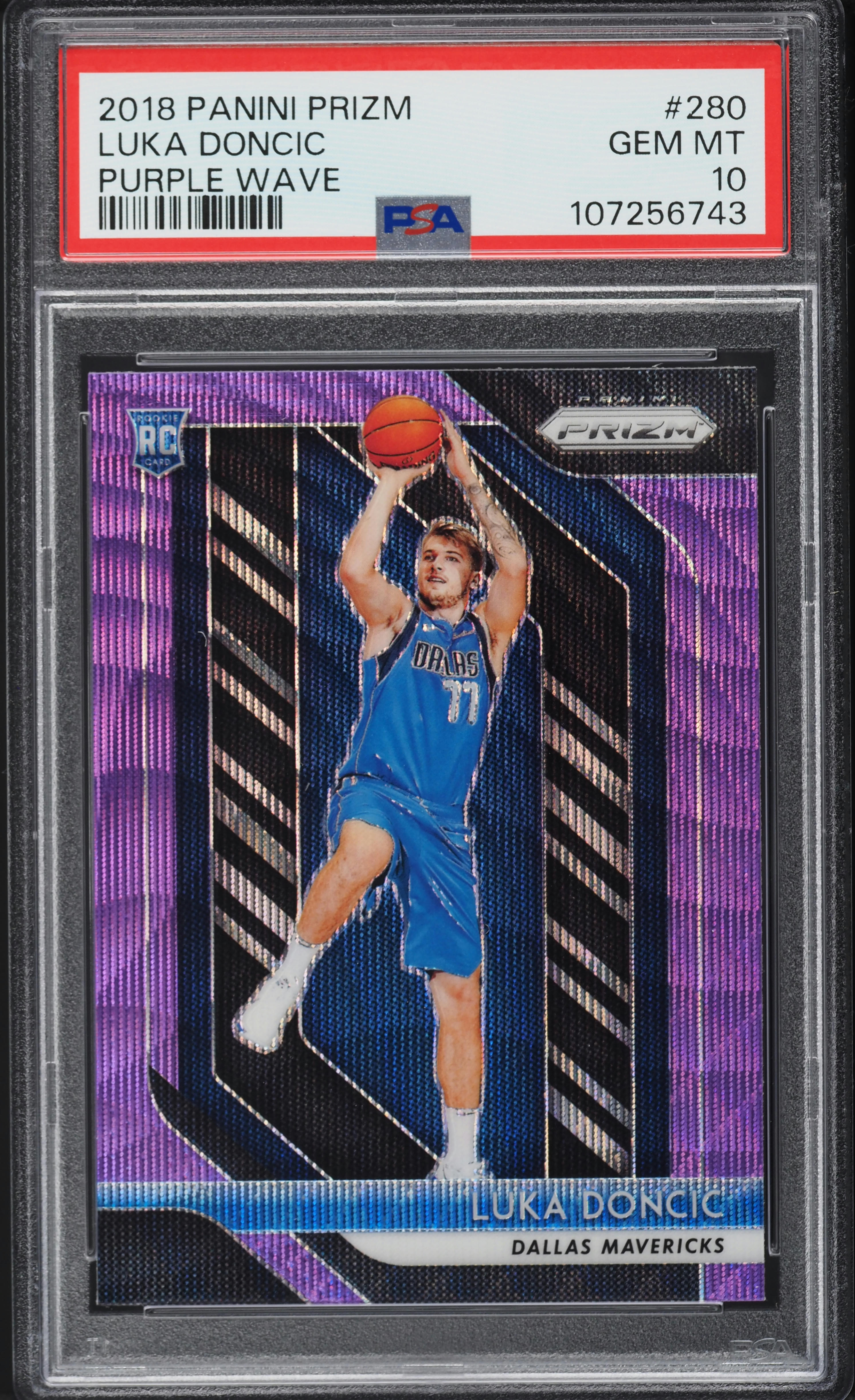 2018 Panini Prizm Purple Wave Luka Doncic ROOKIE #280 PSA 10