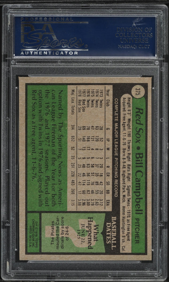 1979 Topps Bill Campbell #375 PSA 10 GEM MINT