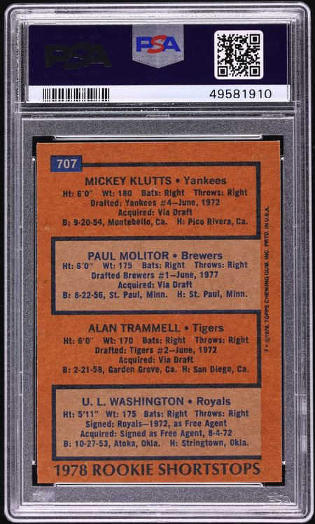 1978 Topps Paul Molitor ROOKIE #707 PSA 9 MINT