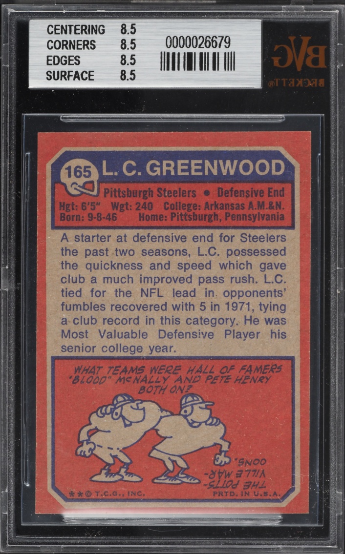 1973 Topps Football L.C. Greenwood #165 BVG 8.5 NM-MT+