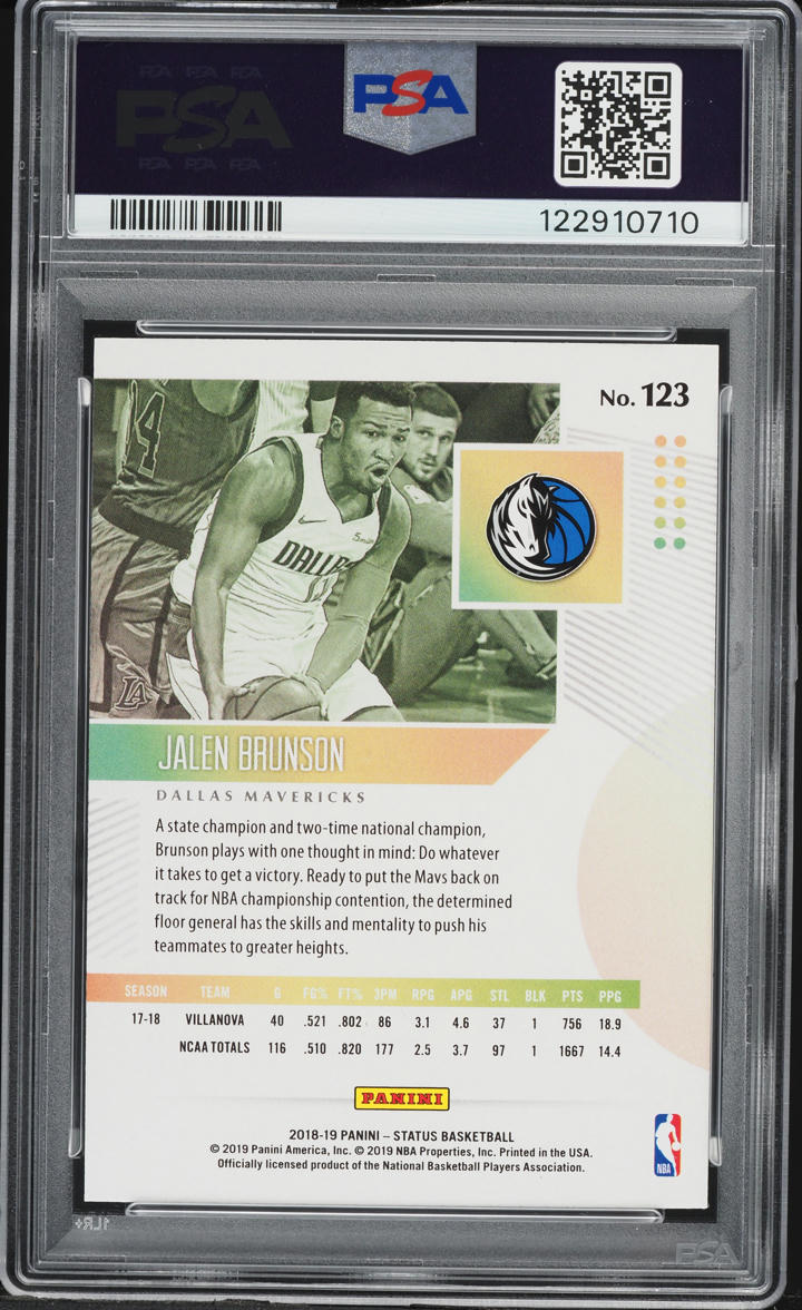 2018 Panini Status Green Jalen Brunson ROOKIE #123 PSA 10 GEM MINT