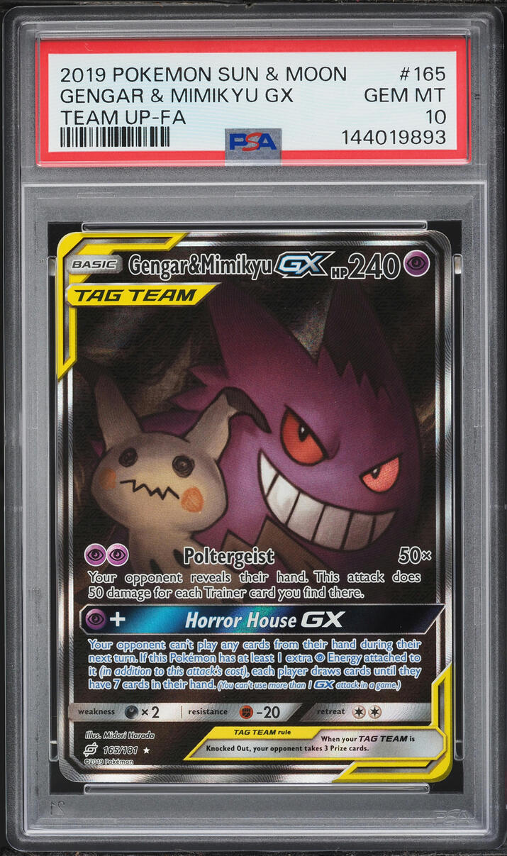 2019 Pokemon Sun & Moon Team Up Full Art Gengar & Mimikyu GX #165 PSA 10 GEM MINT
