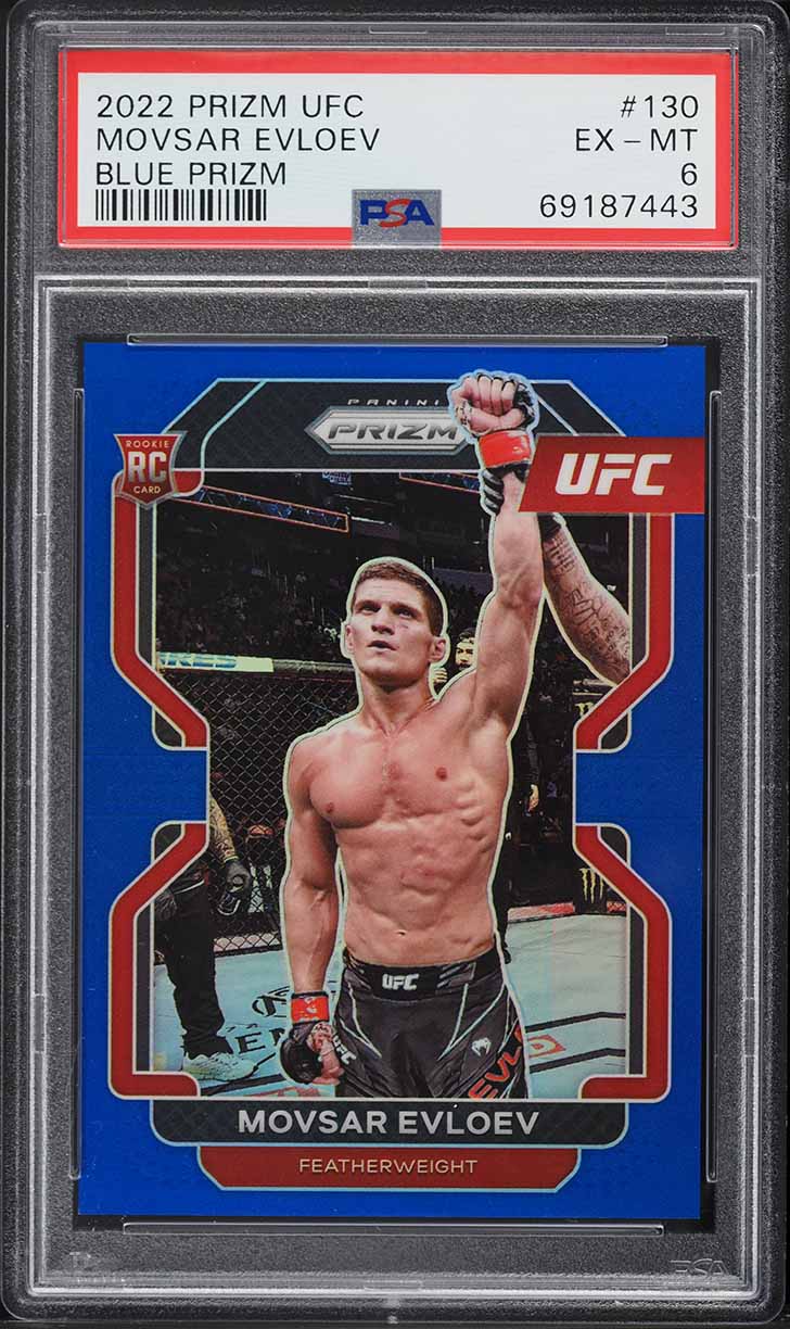 2022 Panini Prizm UFC Blue Movsar Evloev ROOKIE /199 #130 PSA 6 EXMT