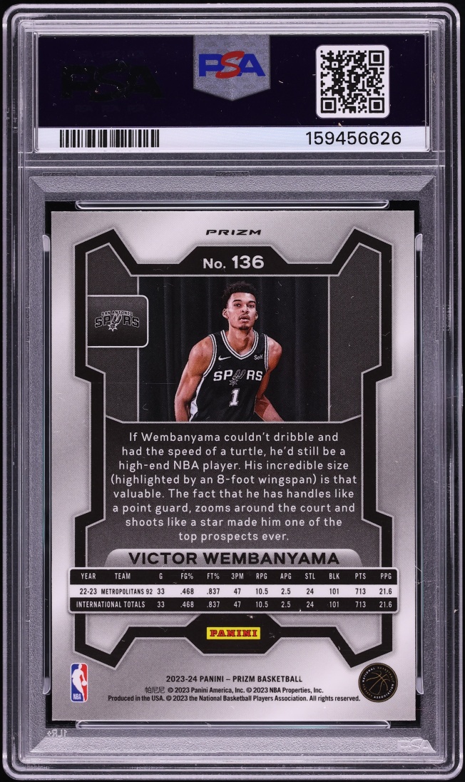 2023 Panini Prizm Silver Victor Wembanyama ROOKIE #136 PSA 10 GEM MINT