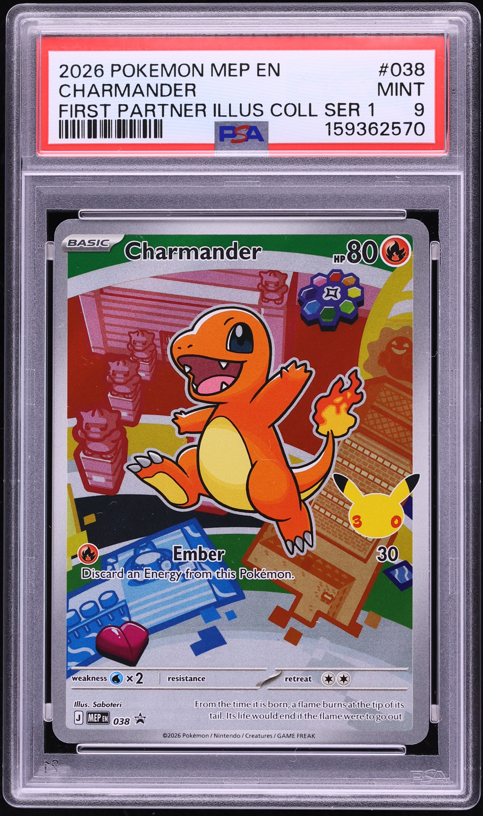 2026 Pokemon Mega Promo First Partner Illustration S1 Full Art Charmander #38 PSA 9 MINT