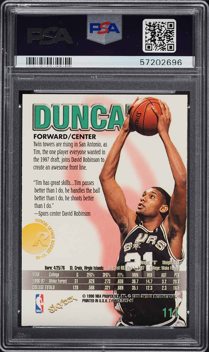 1997 Skybox Z-Force Tim Duncan ROOKIE #111 PSA 8 NM-MT