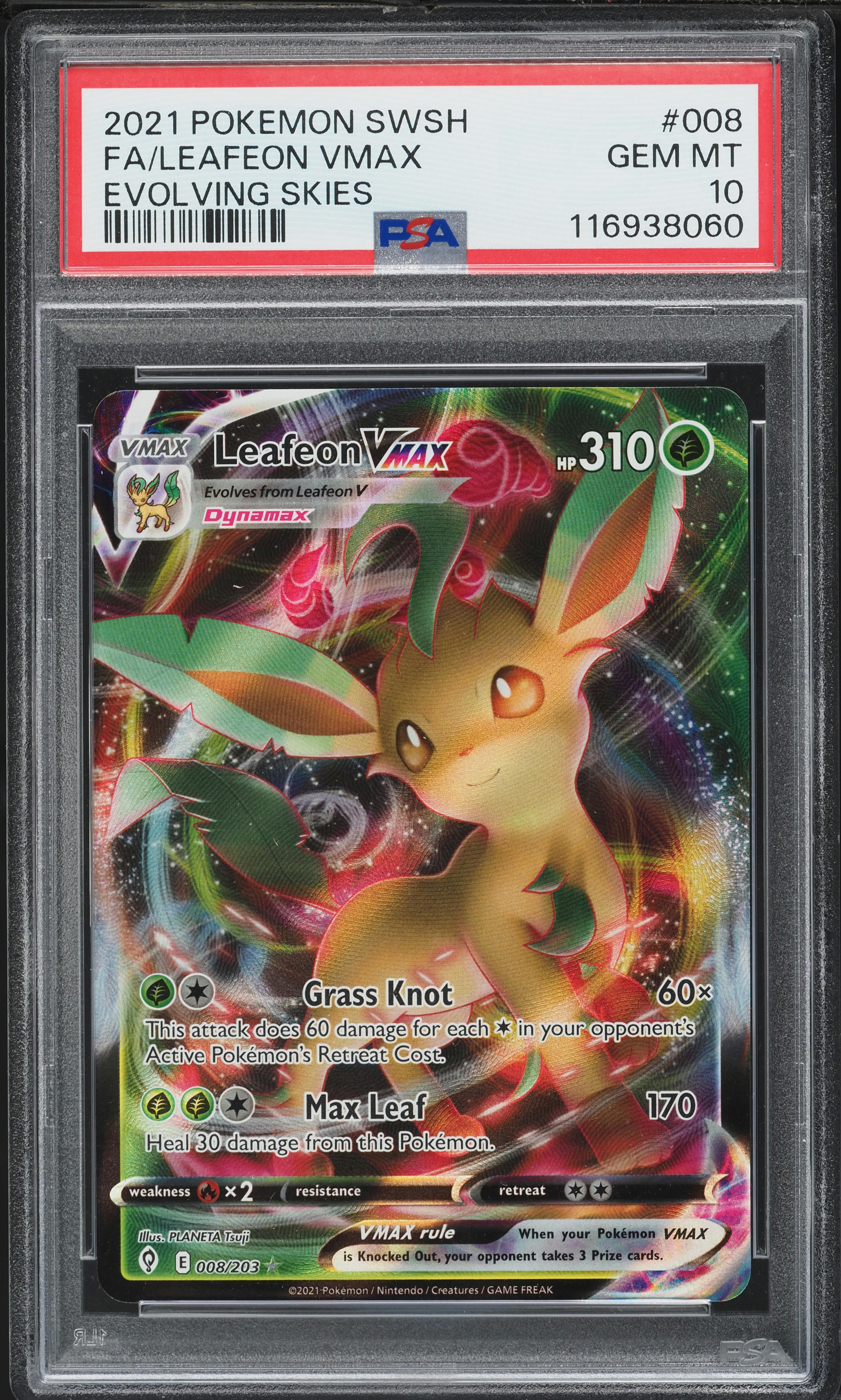 2021 Pokemon Sword & Shield Evolving Skies Full Art Leafeon VMAX #8 PSA 10 GEM MINT
