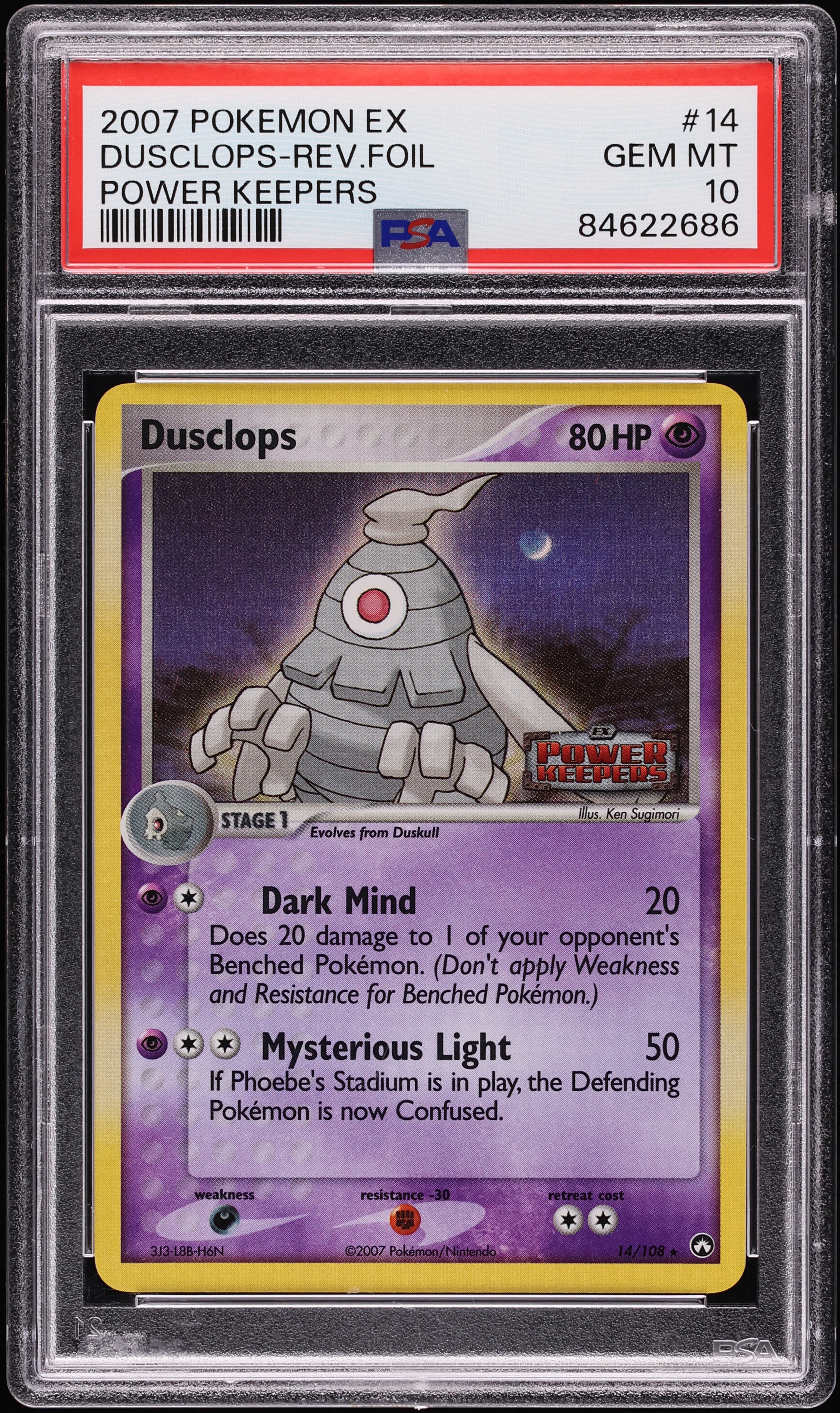 2007 Pokemon EX Power Keepers Reverse Holo Dusclops #14 PSA 10 GEM MINT