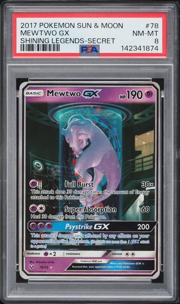 2017 Pokemon Sun & Moon Shining Legends Mewtwo GX #78 PSA 8 NM-MT