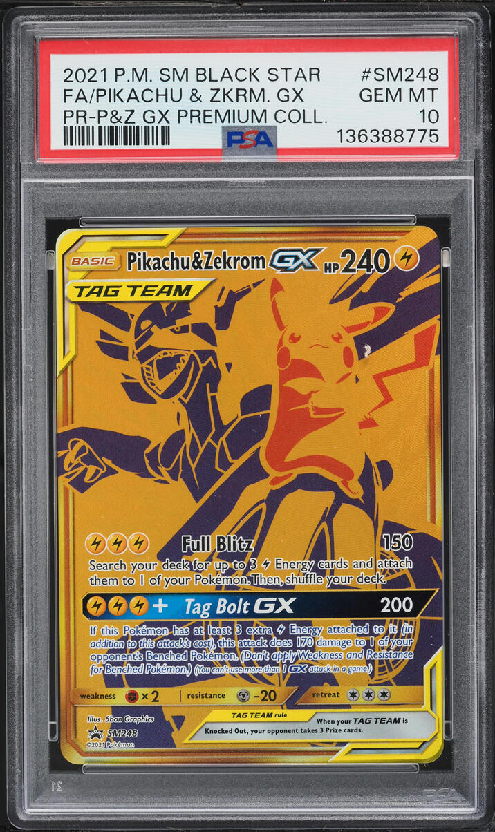 2021 Pokemon Sun & Moon Promo Premium Full Art Pikachu & Zekrom GX #248 PSA 10 GEM MINT