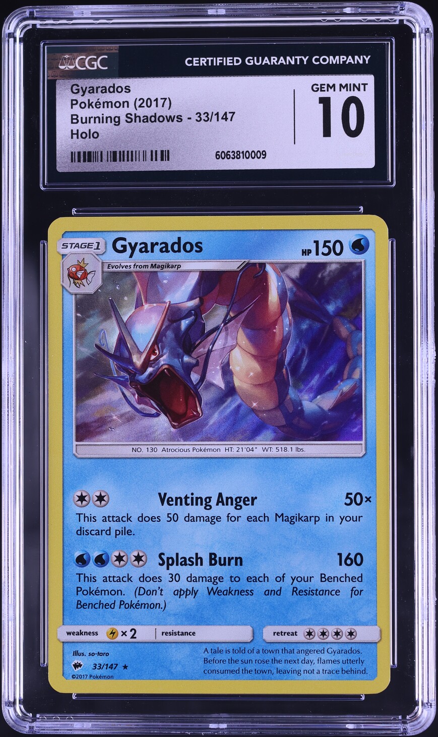 2017 Pokemon Sun & Moon Burning Shadows Holo Gyarados #33 CGC 10 GEM MINT