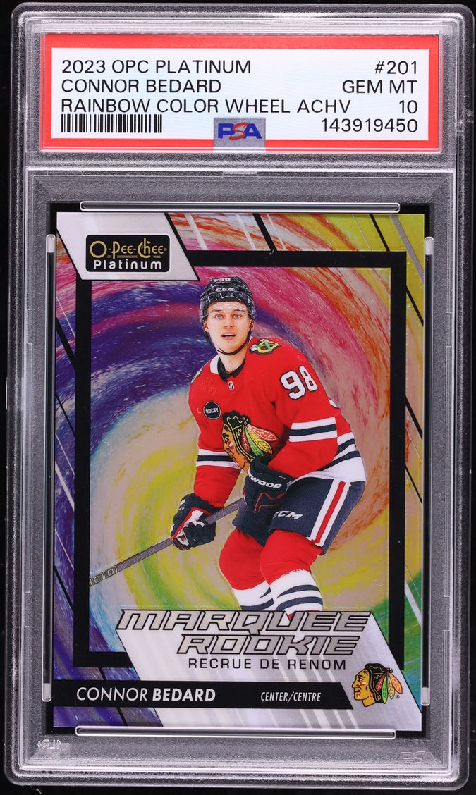 2023 O-Pee-Chee Platinum Rainbow Color Wheel Connor Bedard ROOKIE #201 PSA 10 GEM MINT