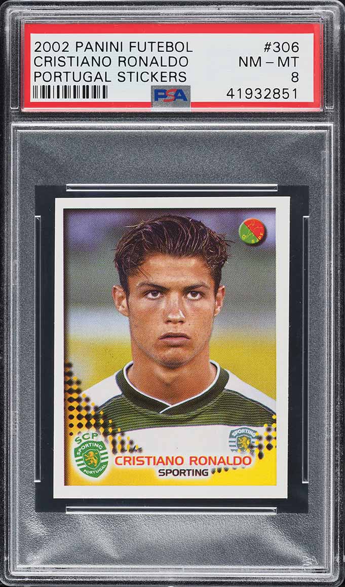 2002 Panini Futebol Portugal Stickers Cristiano Ronaldo ROOKIE #306 PSA 8 NM-MT