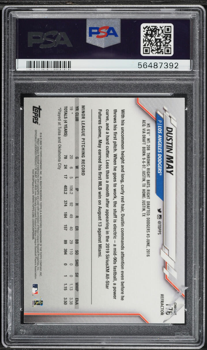 2020 Topps Chrome Refractor Dustin May ROOKIE #176 PSA 10 GEM MINT