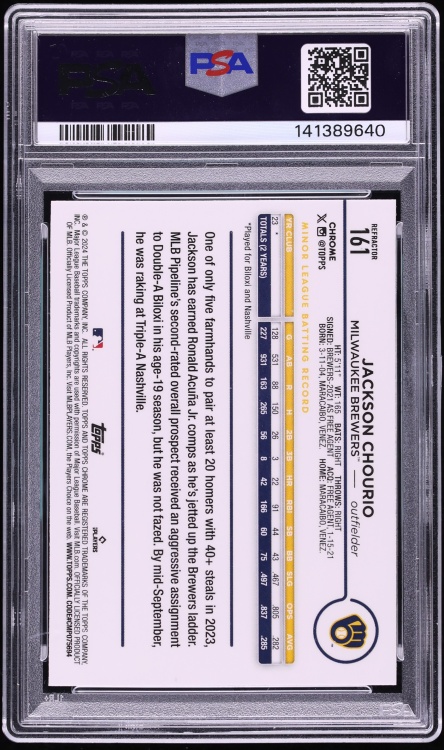 2024 Topps Chrome Refractor Jackson Chourio ROOKIE #161 PSA 10 GEM MINT