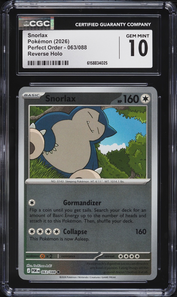 2026 Pokemon Mega Evolution Perfect Order Reverse Holo Snorlax #063 CGC 10 GEM MINT