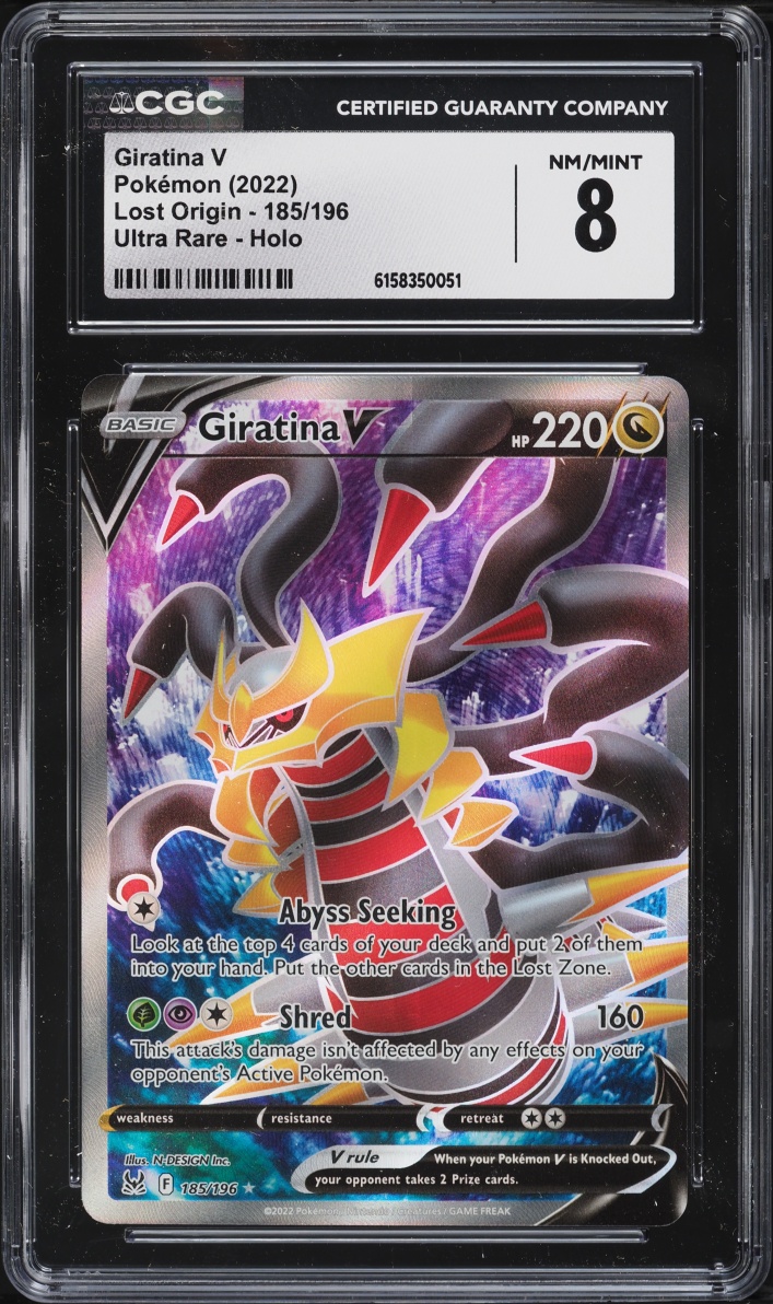 2022 Pokemon Sword & Shield Lost Origin Full Art Giratina V #185 CGC 8 NM-MT