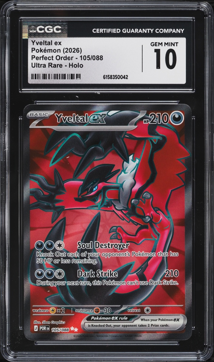 2026 Pokemon Mega Evolution Perfect Order Full Art Yveltal ex #105 CGC 10 GEM MINT
