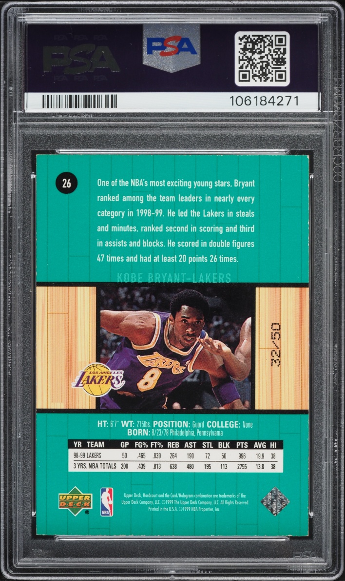 1999 Upper Deck Hardcourt Baseline Grooves Silver Kobe Bryant /50 #26 PSA 7 NRMT