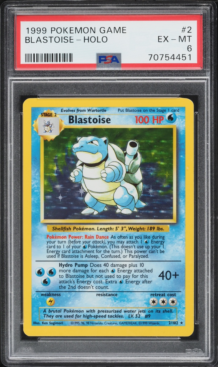1999 Pokemon Base Set Holo Blastoise #2 PSA 6 EXMT