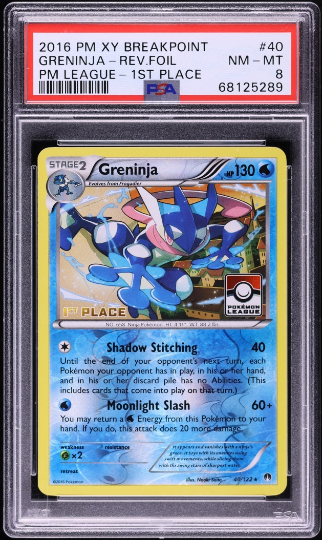 2016 Pokemon XY Breakpoint League 1st Place Reverse Foil Greninja #40 PSA 8 NM-MT
