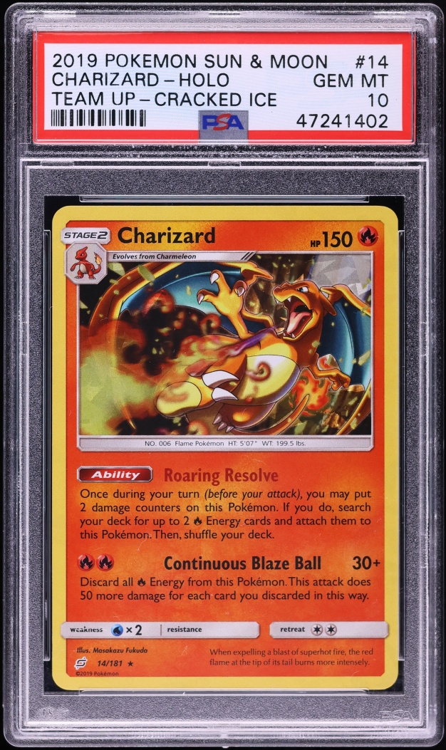 2019 Pokemon Sun & Moon Team Up Cracked Ice Holo Charizard #14 PSA 10 GEM MINT