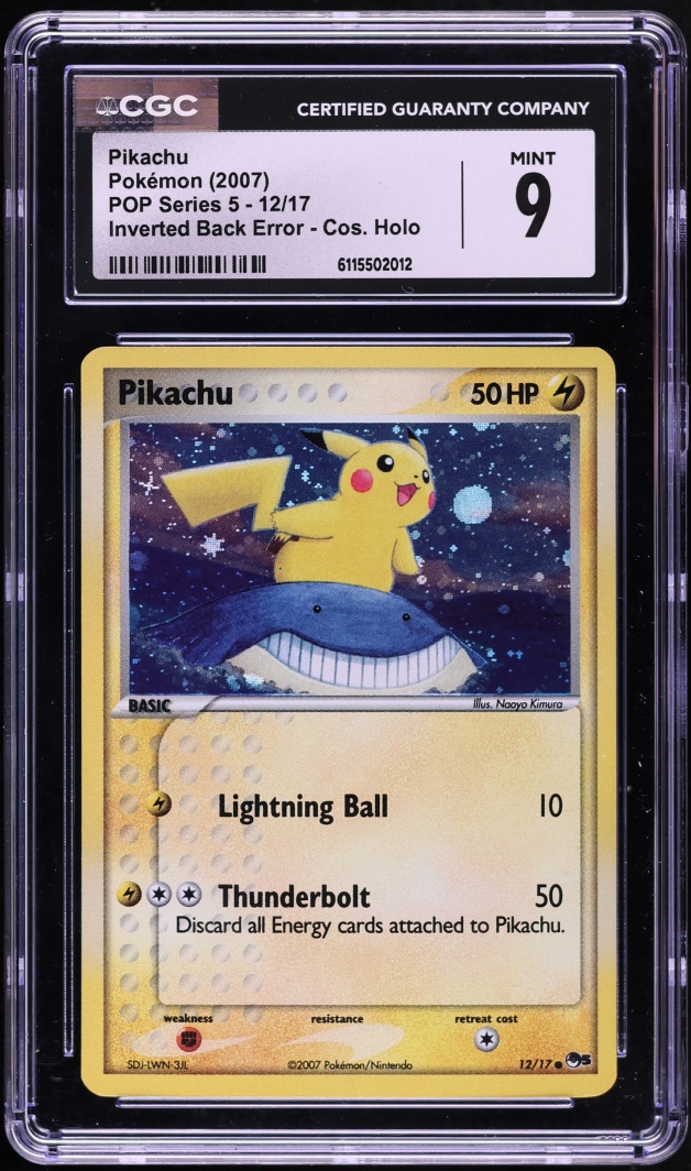 2007 Pokemon POP Series 5 Inverted Back Error Cosmos Holo Pikachu #12 CGC 9 MINT