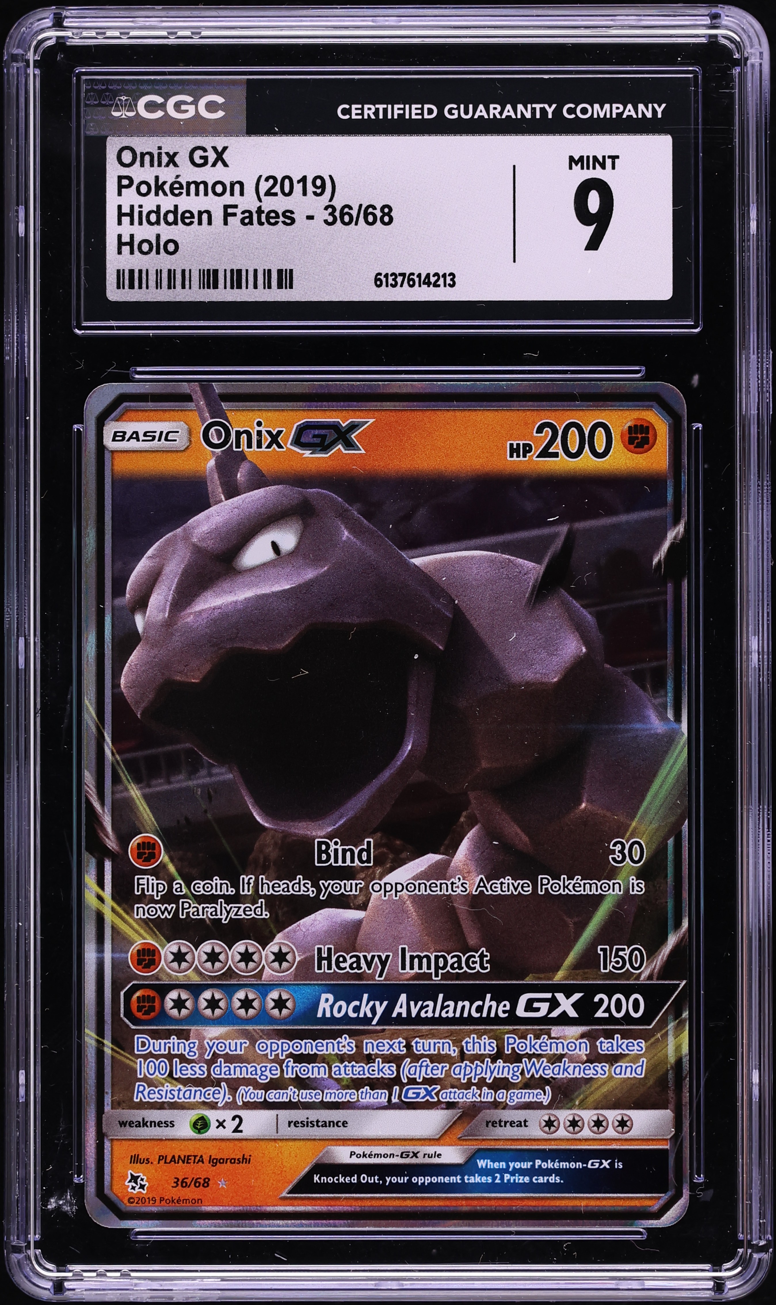 2019 Pokemon Sun & Moon Hidden Fates Holo Onix GX #36 CGC 9 MINT