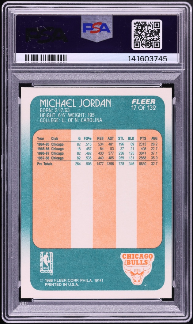 1988 Fleer Basketball Michael Jordan #17 PSA 9 MINT
