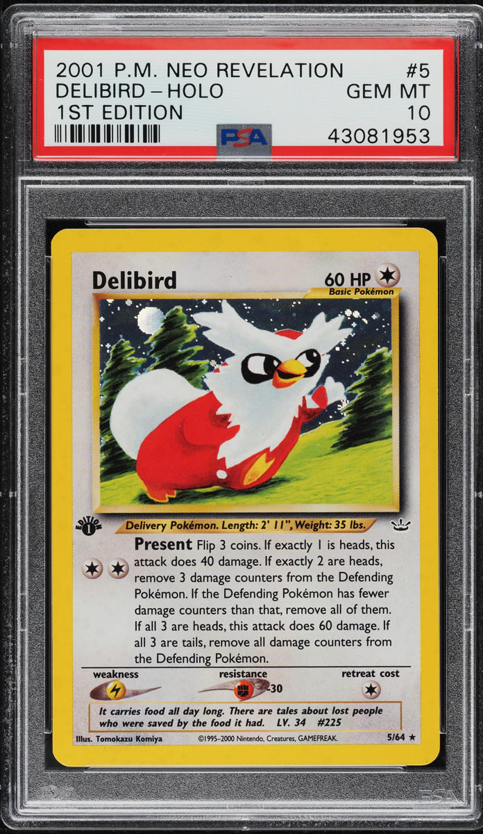 2001 Pokemon Neo Revelation 1st Edition Holo Delibird #5 PSA 10 GEM MINT