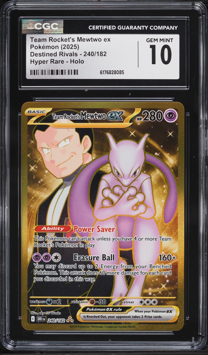 2025 Pokemon Scarlet & Violet Destined Rivals Gold Rare Team Rocket's Mewtwo Ex #240 CGC 10 GEM