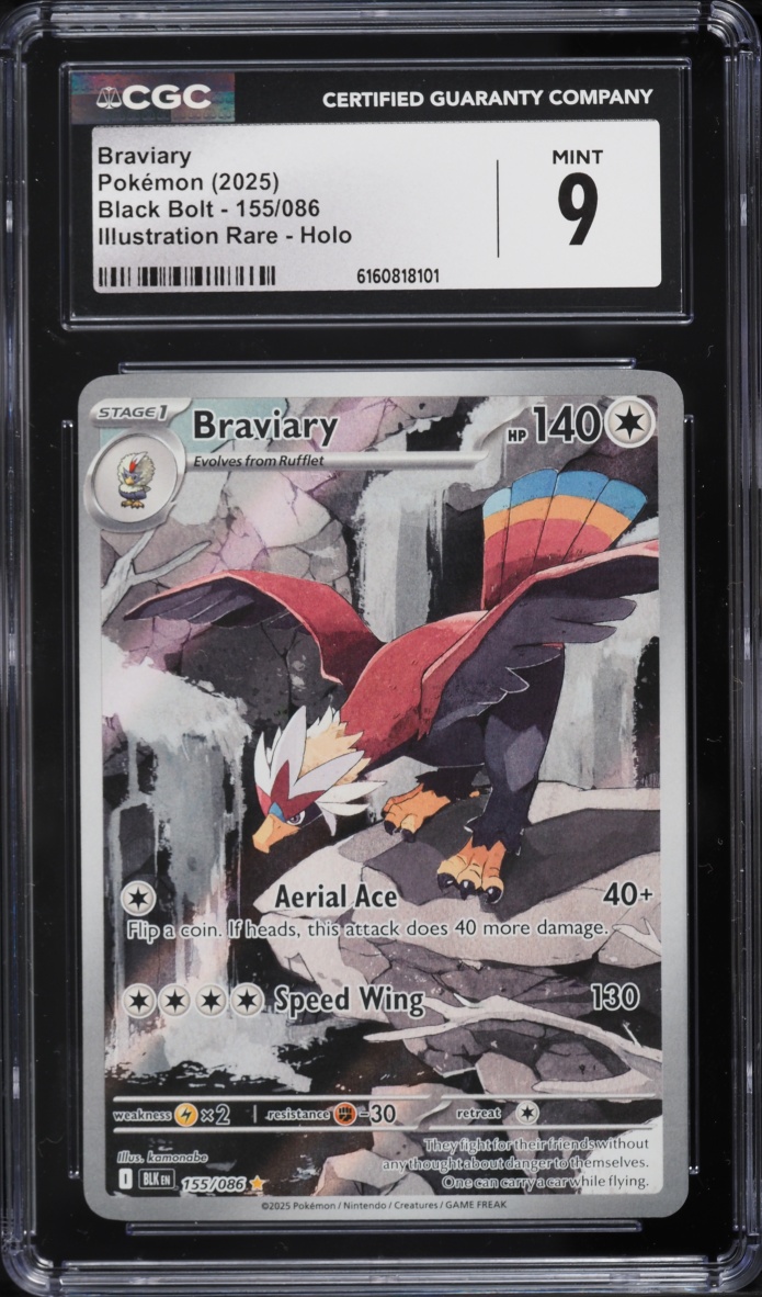 2025 Pokemon Scarlet & Violet Black Bolt IR Braviary #155 CGC 9 MINT