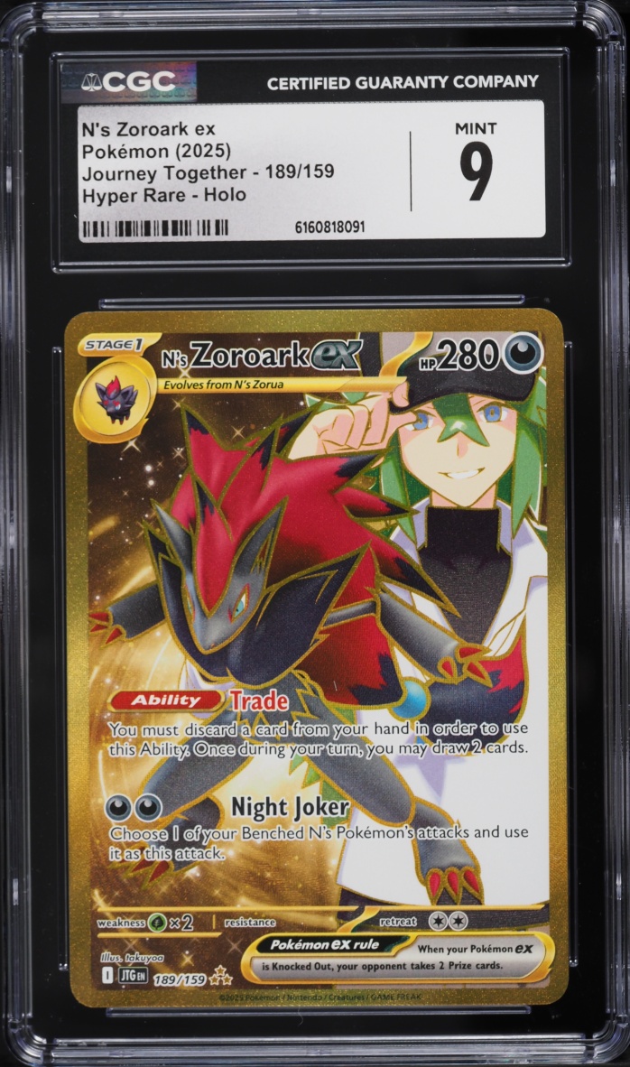 2025 Pokemon Scarlet & Violet Journey Together Gold Rare N's Zoroark Ex #189 CGC 9 MINT