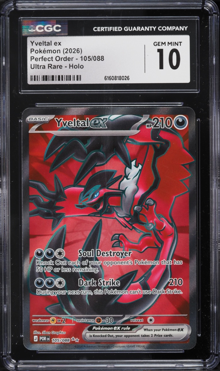 2026 Pokemon Mega Evolution Perfect Order Full Art Yveltal Ex #105 CGC 10 GEM MINT