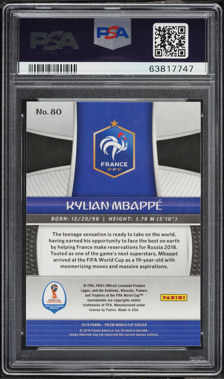 2018 Panini Prizm World Cup Kylian Mbappe ROOKIE #80 PSA 10 GEM MINT
