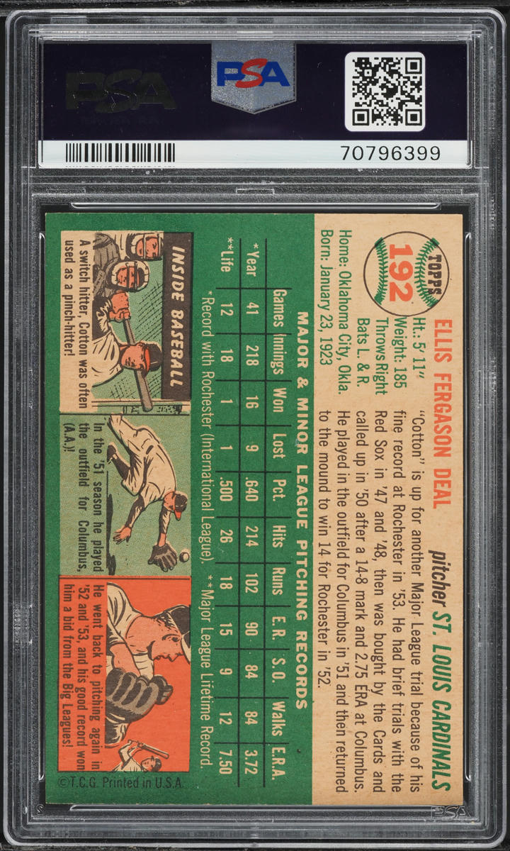 1954 Topps Cot Deal #192 PSA 8 NM-MT