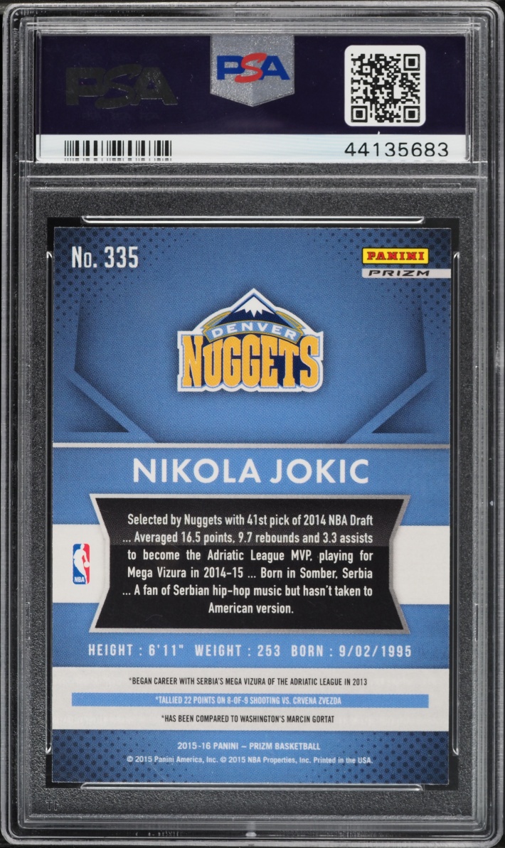 2015 Panini Prizm Silver Nikola Jokic ROOKIE #335 PSA 10 GEM MINT