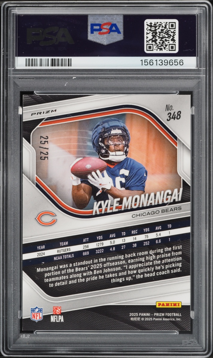 2025 Panini Prizm Navy Camo Kyle Monangai ROOKIE 25/25 #348 PSA 9 MINT